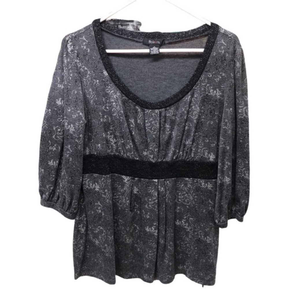 STYLE & CO Black And Grey GLOSSY Metallic Top Size MEDIUM